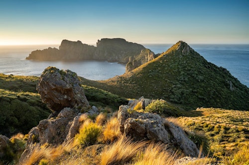 Rock tor above Rugged Islands, Rakiura Stewart Island, New Zealand,  Shutterstock